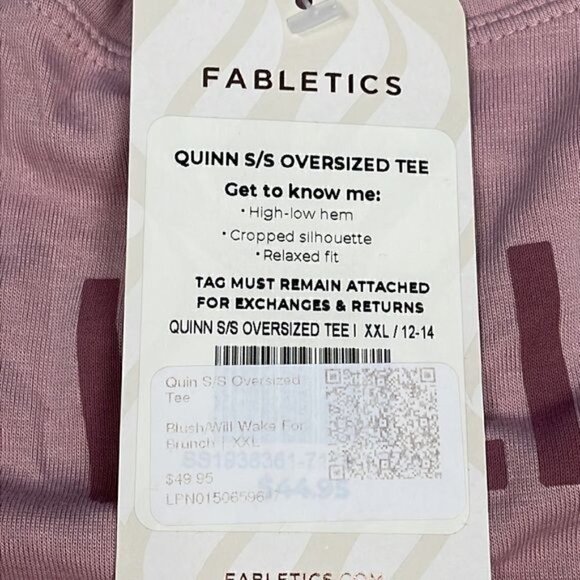 NWT Fabletics Quinn Will Wake For Brunch Short Sleeve Tee T Shirt Dusty Pink XXL - Picture 9 of 10